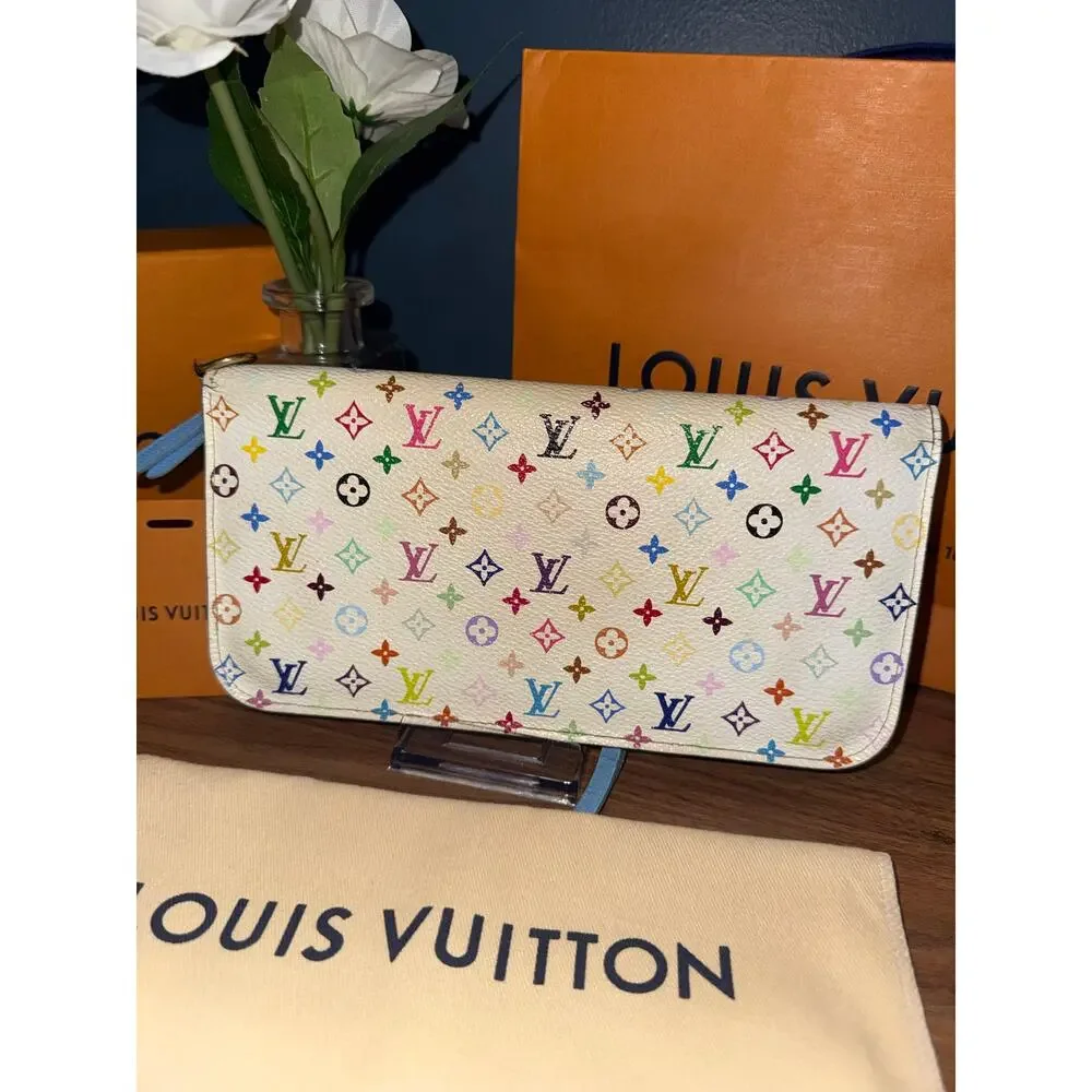 Rare LV Insolite Wallet Monogram with Blue Interior K.Y. Initials Murakami